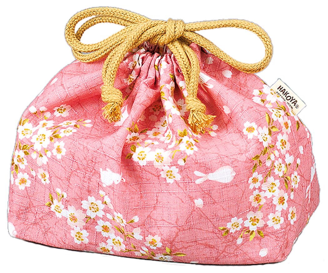 pouch with drawstring for bento box sakura & rabbit, pink